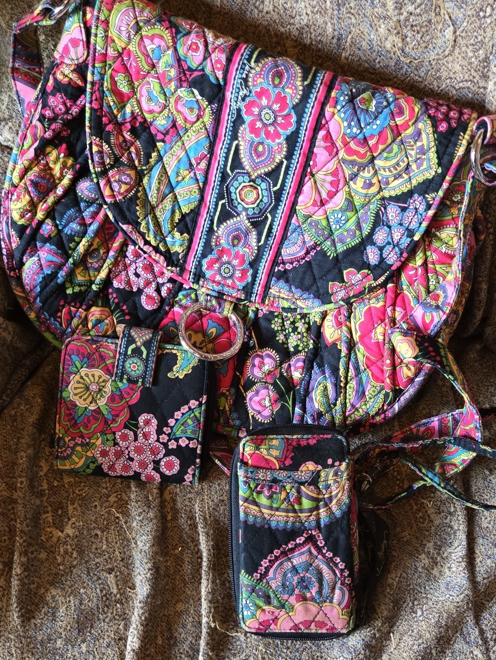3 pic set Vera Bradley Quilted Floral Crossbody Bag in Black and Pink